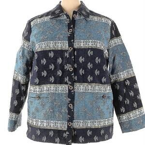 Vintage 90’s Tapestry Blanket Jacket Patchwork Chore Coat Blue Eclectic Grandpa